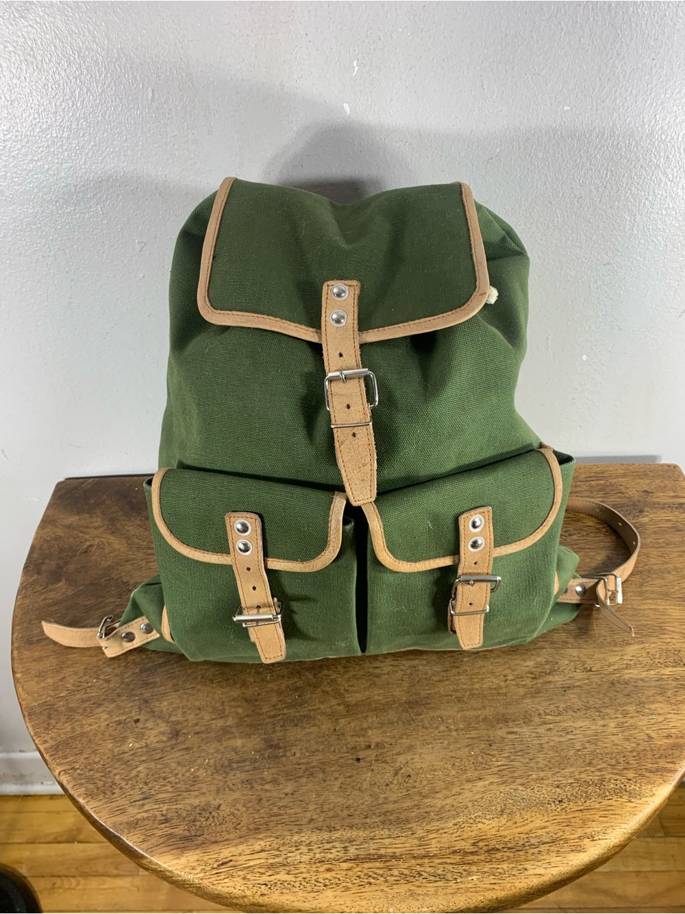 Vintage 90s Green Canvas and Leather Rucksack Backpack